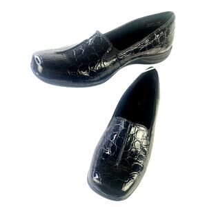 Easy Street Women's Bentley Square Toe Black Patent Croc Slip On Shoe Flat Sz 10